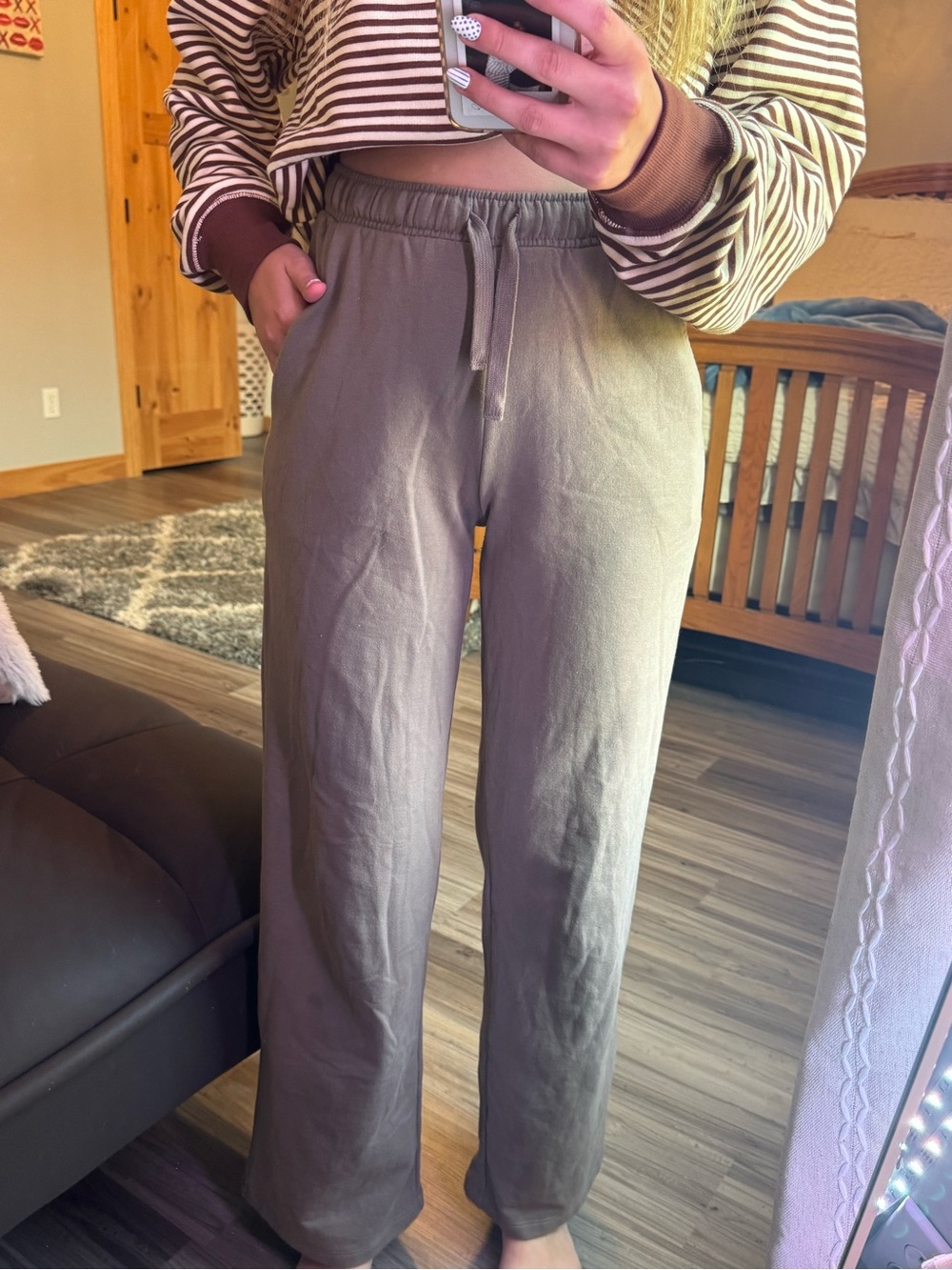 Auden Wide Leg Drawstring Pants in Olive Brown